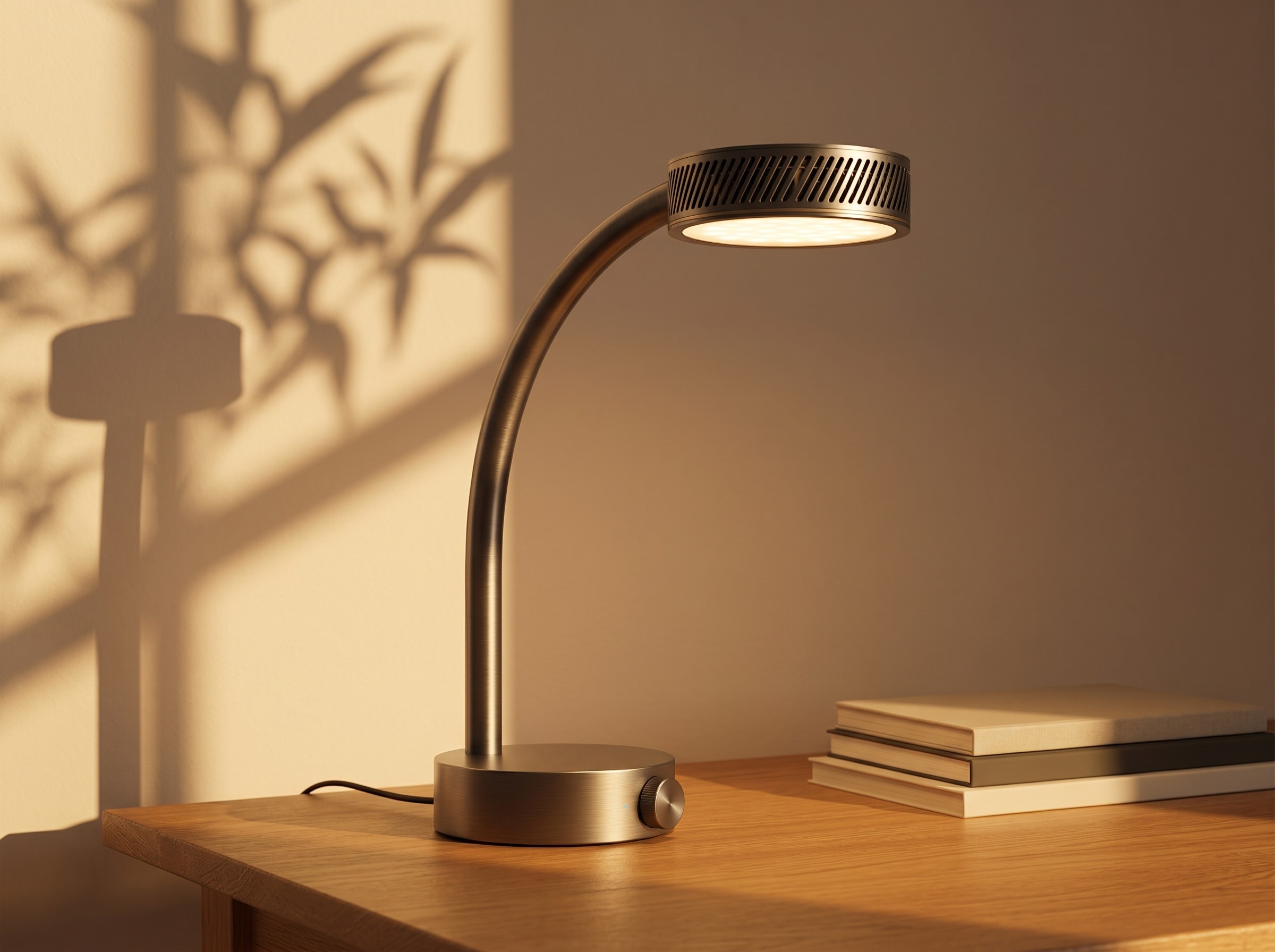 Arcpro lamp sitting on a table in sunset shadow