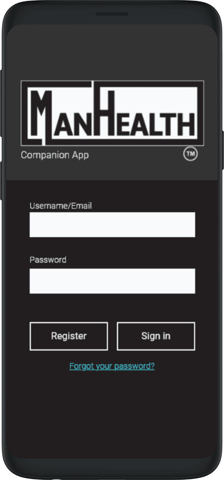 ManHealth companion app login page