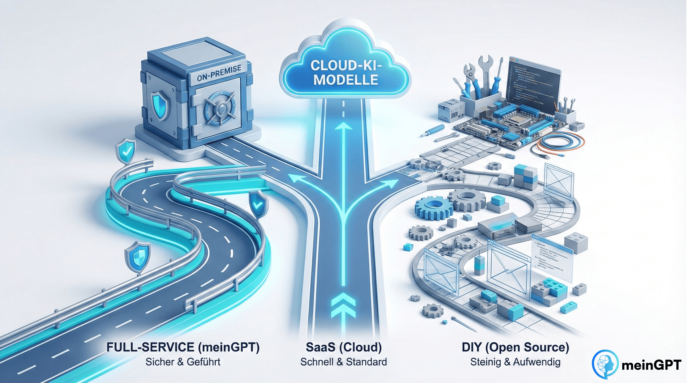 Vergleich der KI-Strategien: Full-Service vs SaaS vs Open Source