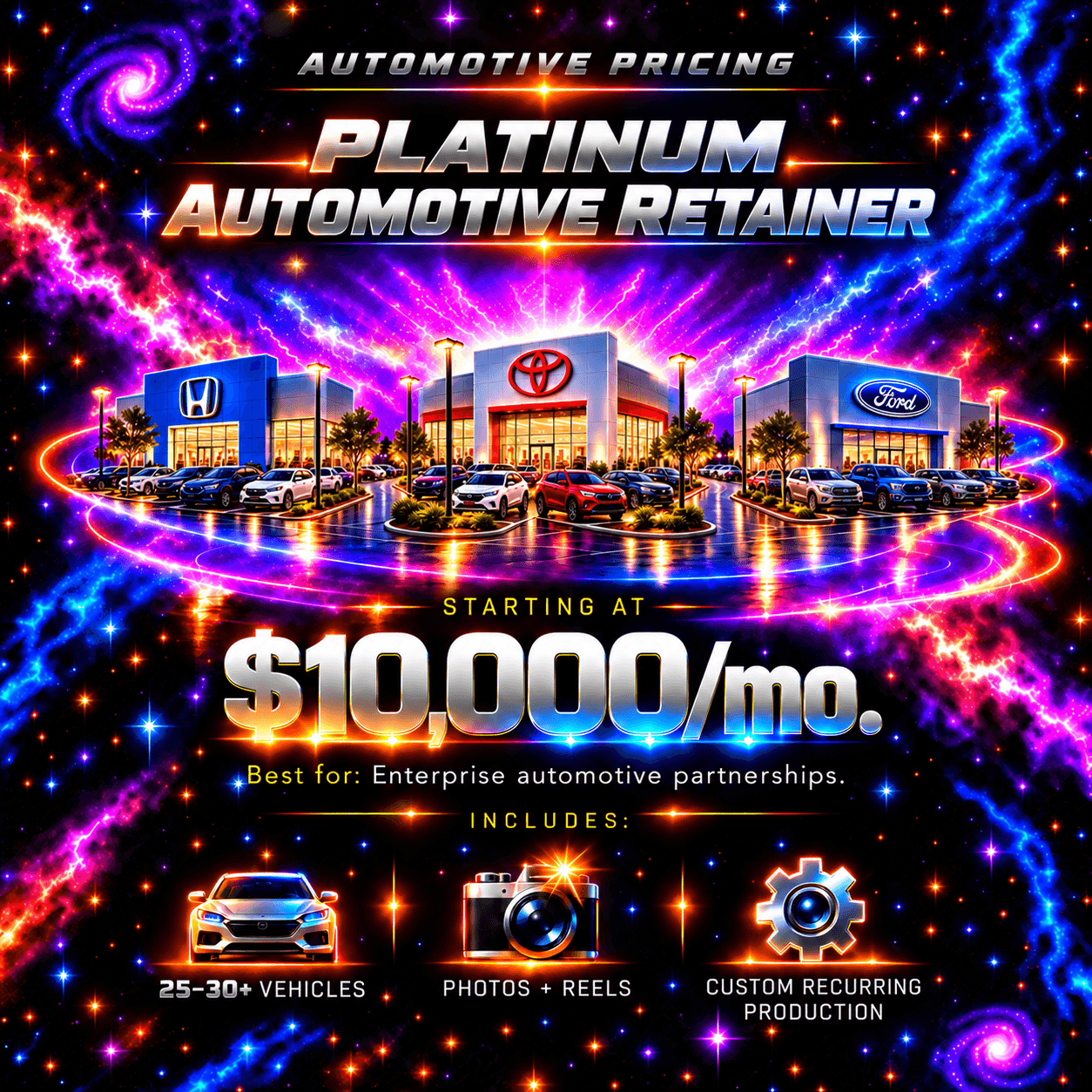 Platinum automotive retainer pricing artwork; illustrated imagery.