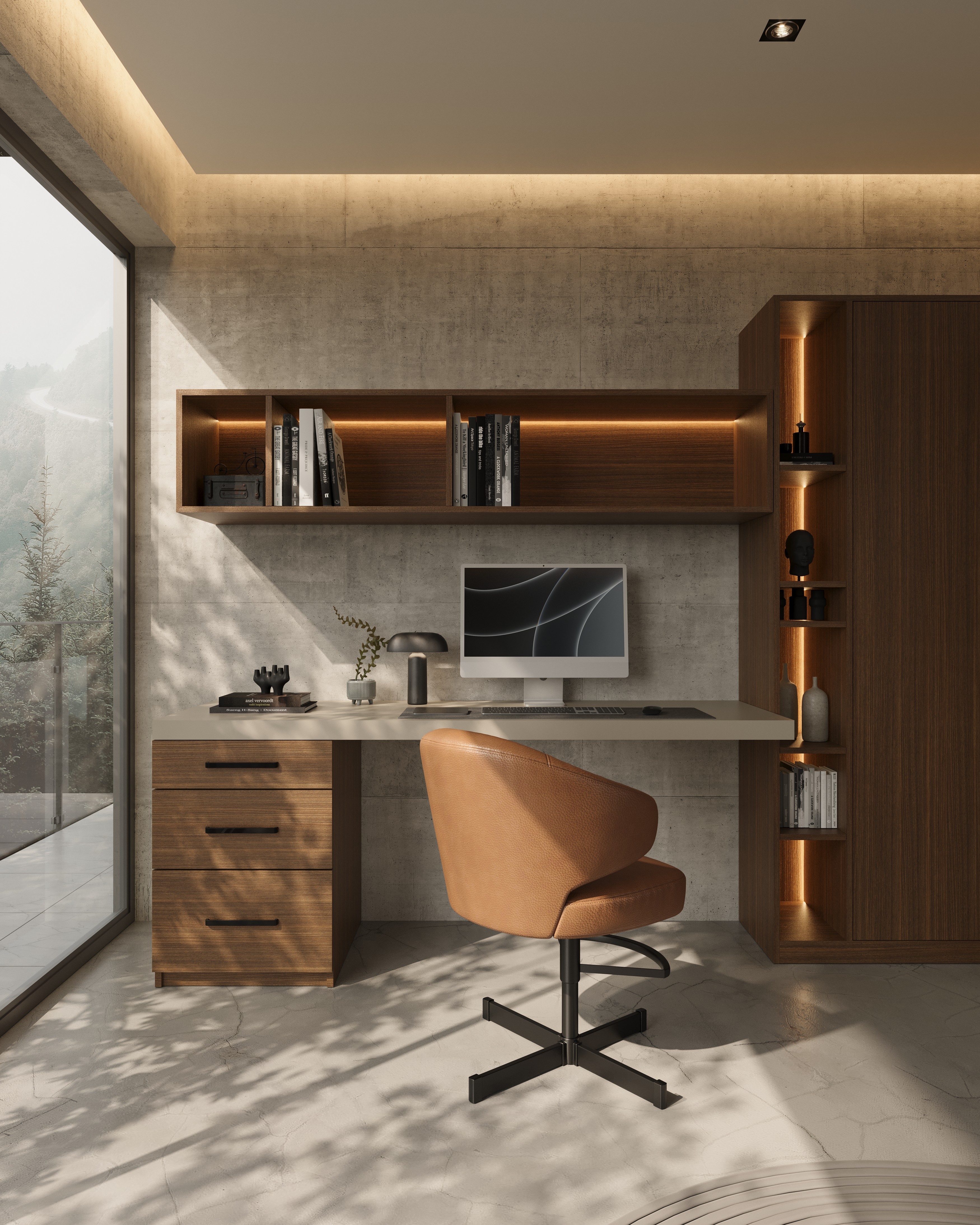 a room with a couch and a table