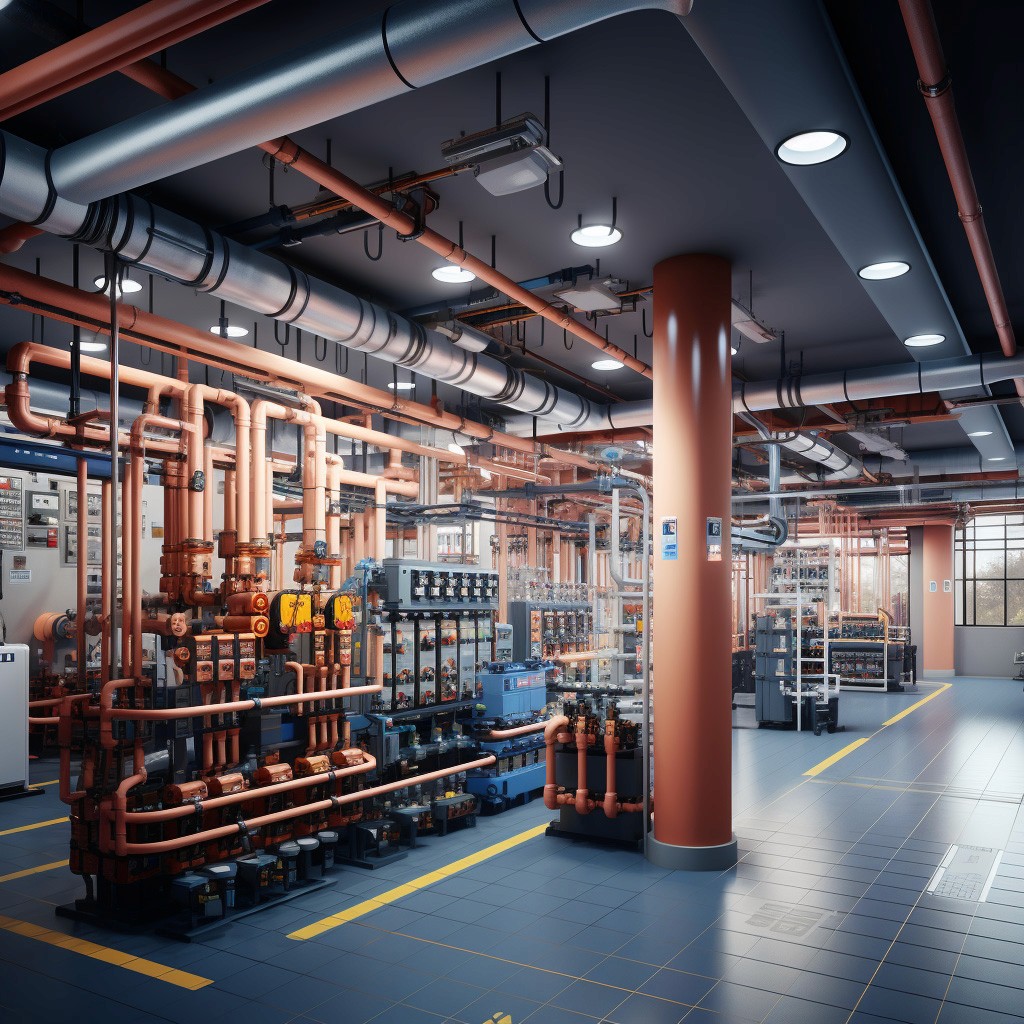 Технічне приміщення комерційної будівлі із комунікаціями та блоками управління