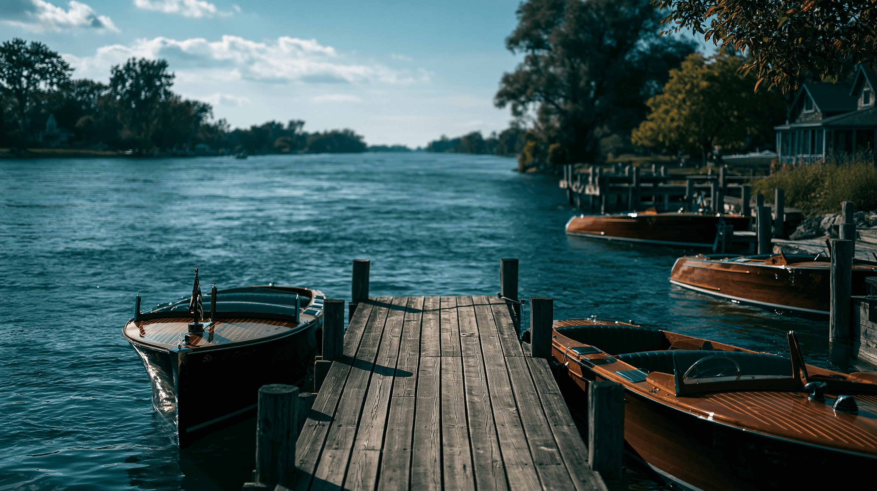 Algonac Michigan waterfront on the St. Clair River at noon