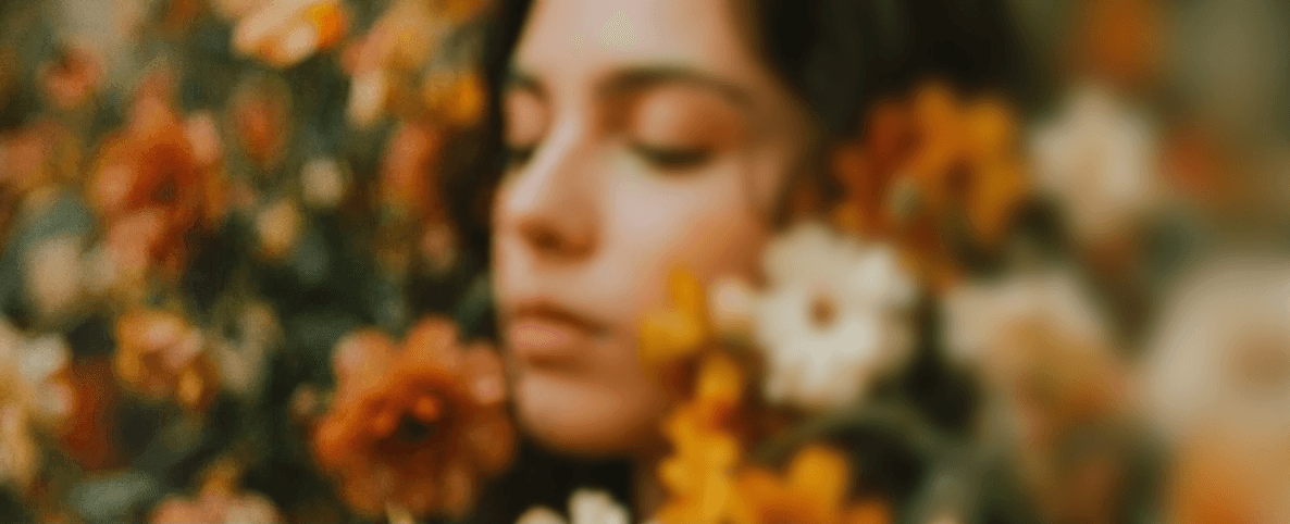 Image of a Woman with Flowers with a Film Grain