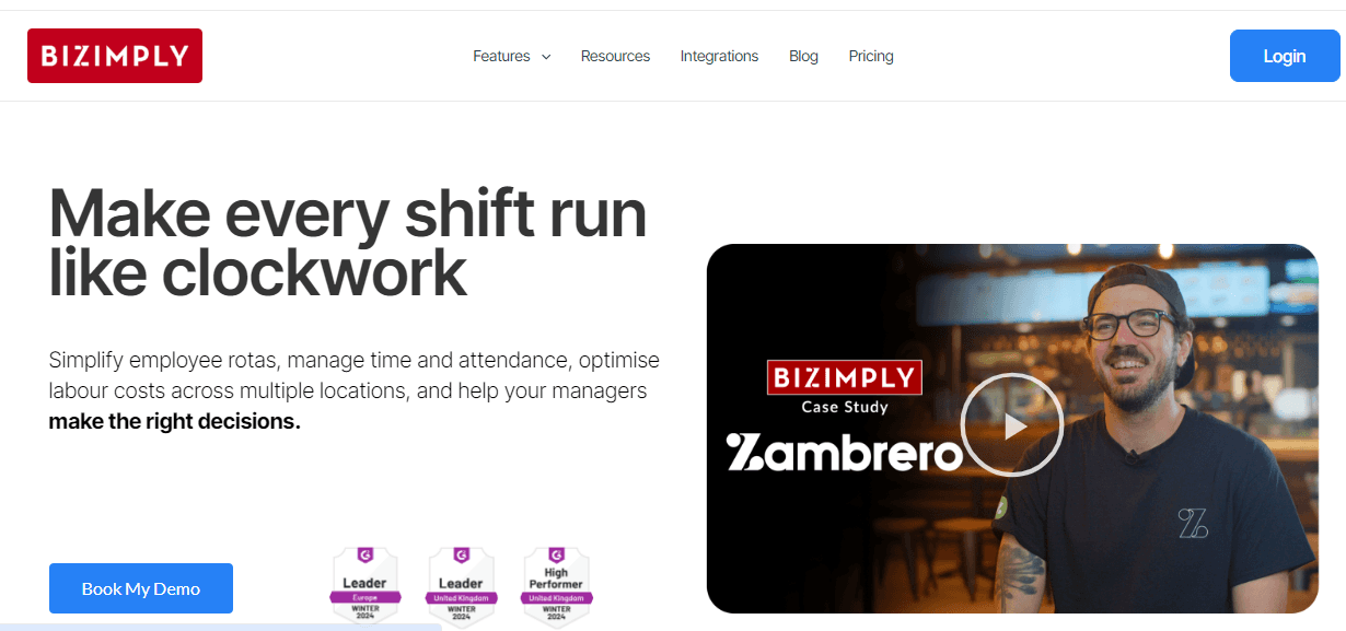 Bizimply homepage screenshot