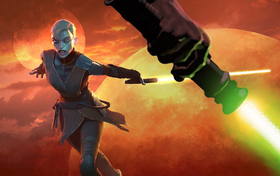 Asajj Ventress charging after Quinlan Vos