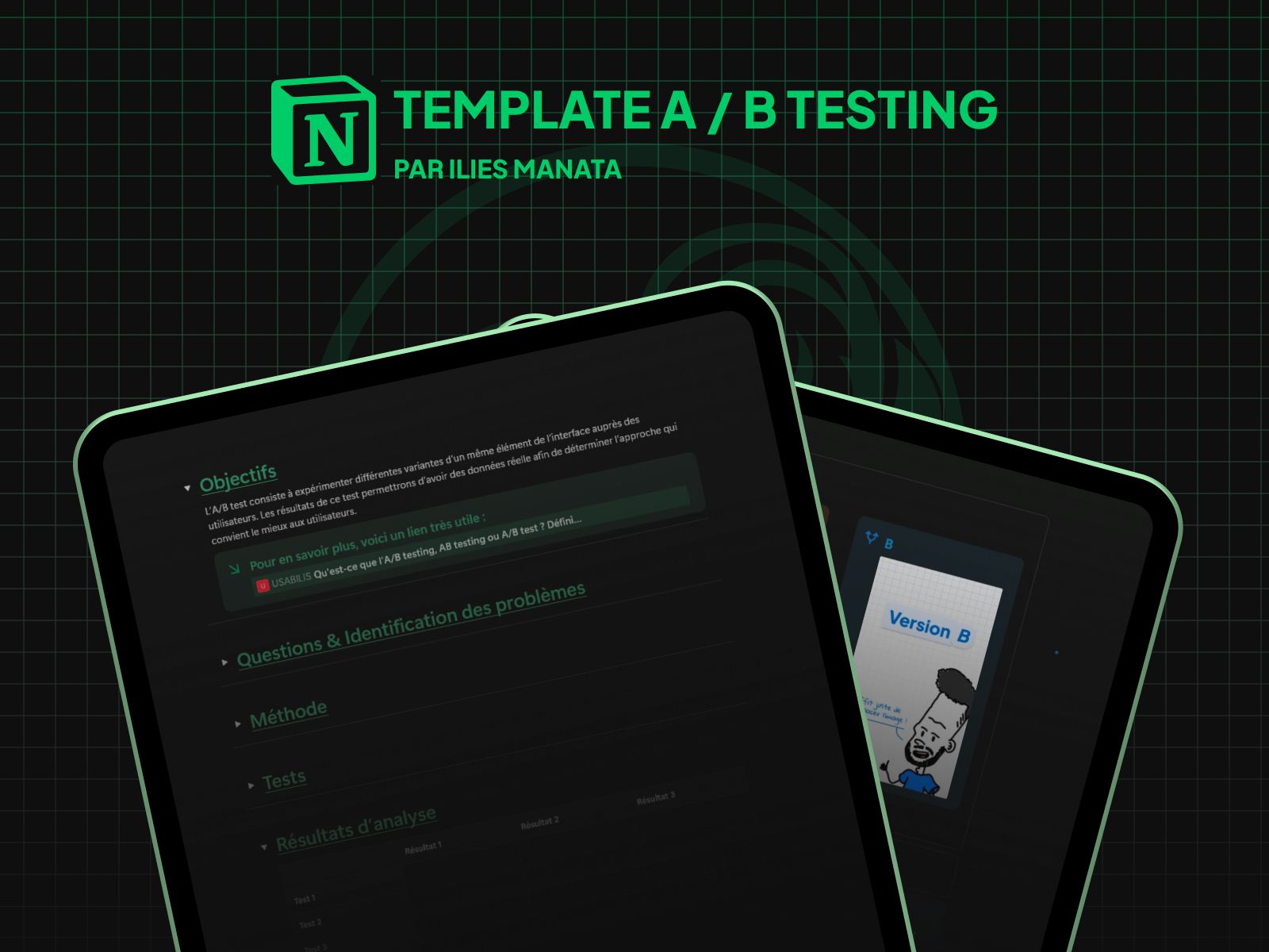 Présentation de la template A / B Testing créée par Ilies MANATA freelance Ux / Ui Designer et Développeur Framer