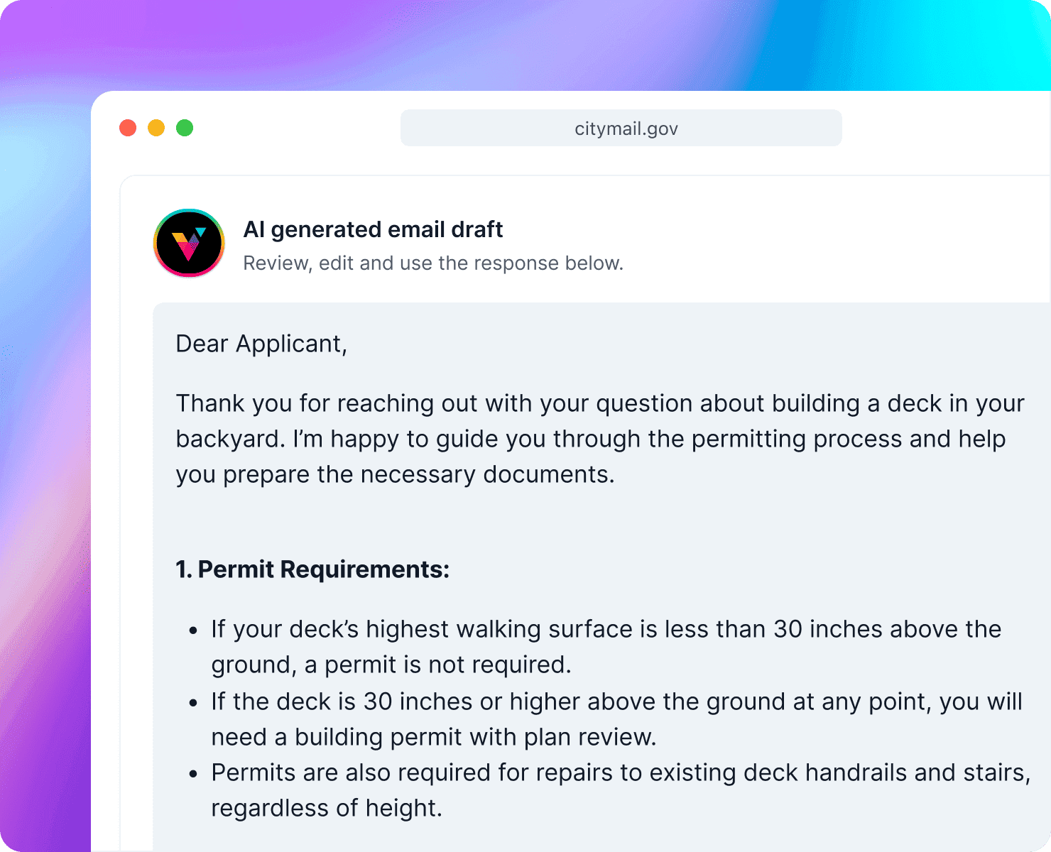 AI-generated email draft on citymail.gov