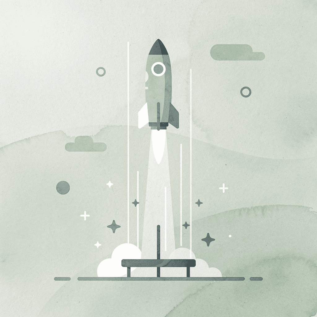 Scene illustration of a product launching upward, representing sales growth