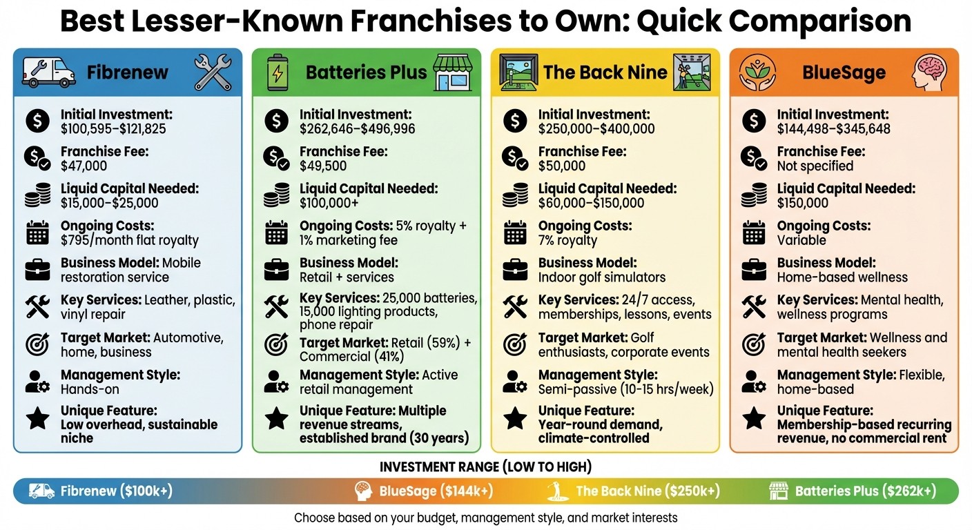 Comparison of 4 Best Lesser-Known Franchises: Investment Costs and Key Features