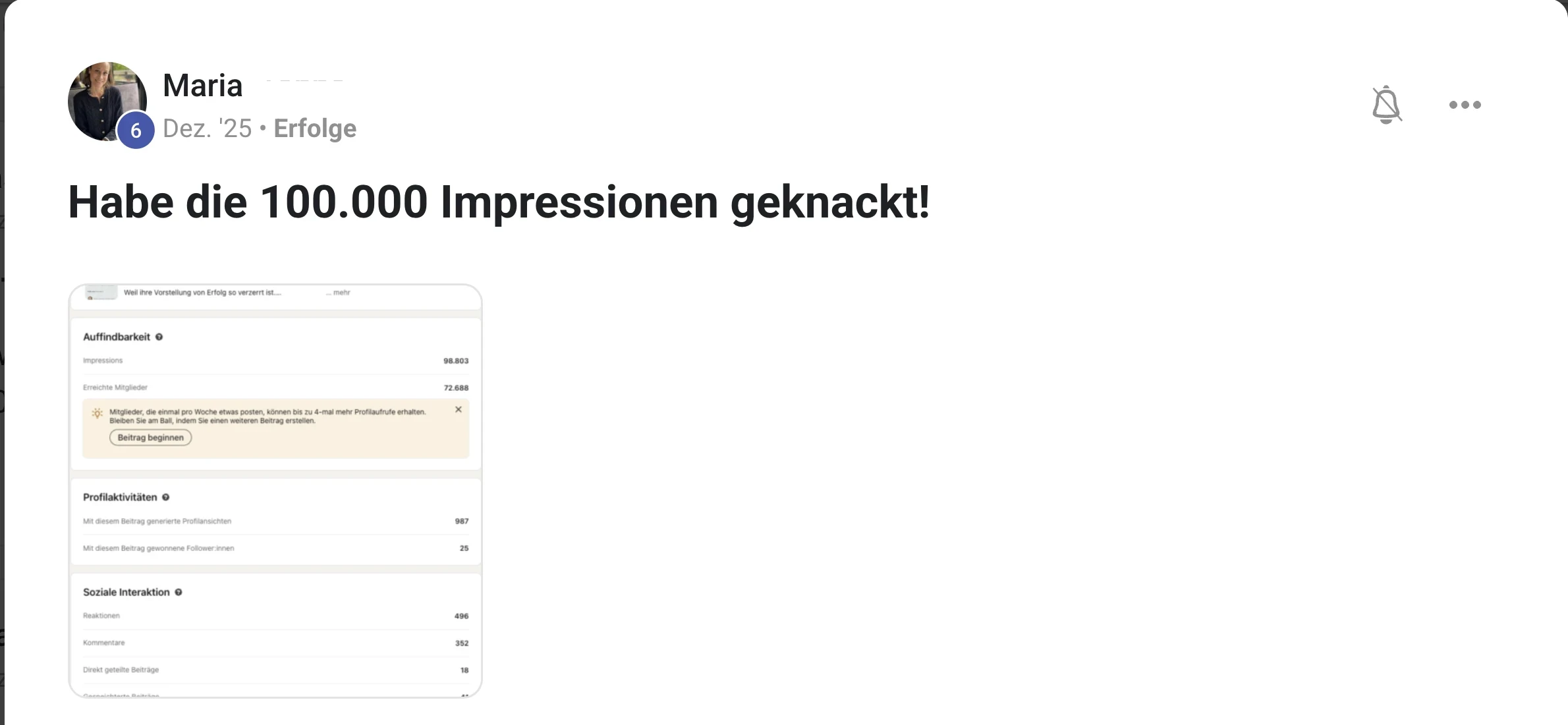 Mitglied der KI Creator Akademie: Maria knackt 100.000 Impressionen auf LinkedIn
