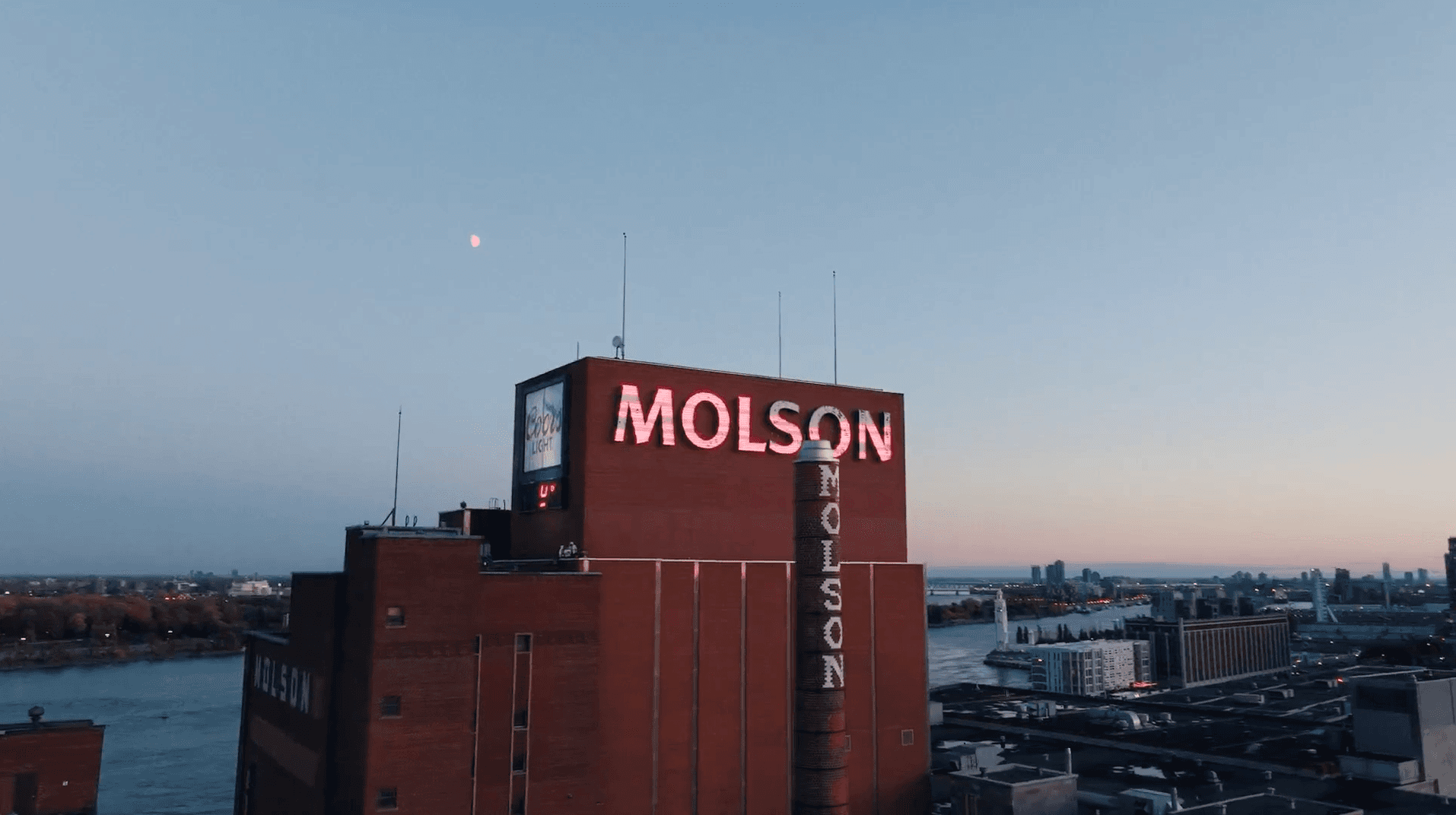 aerial view of the Molson building in Montreal
