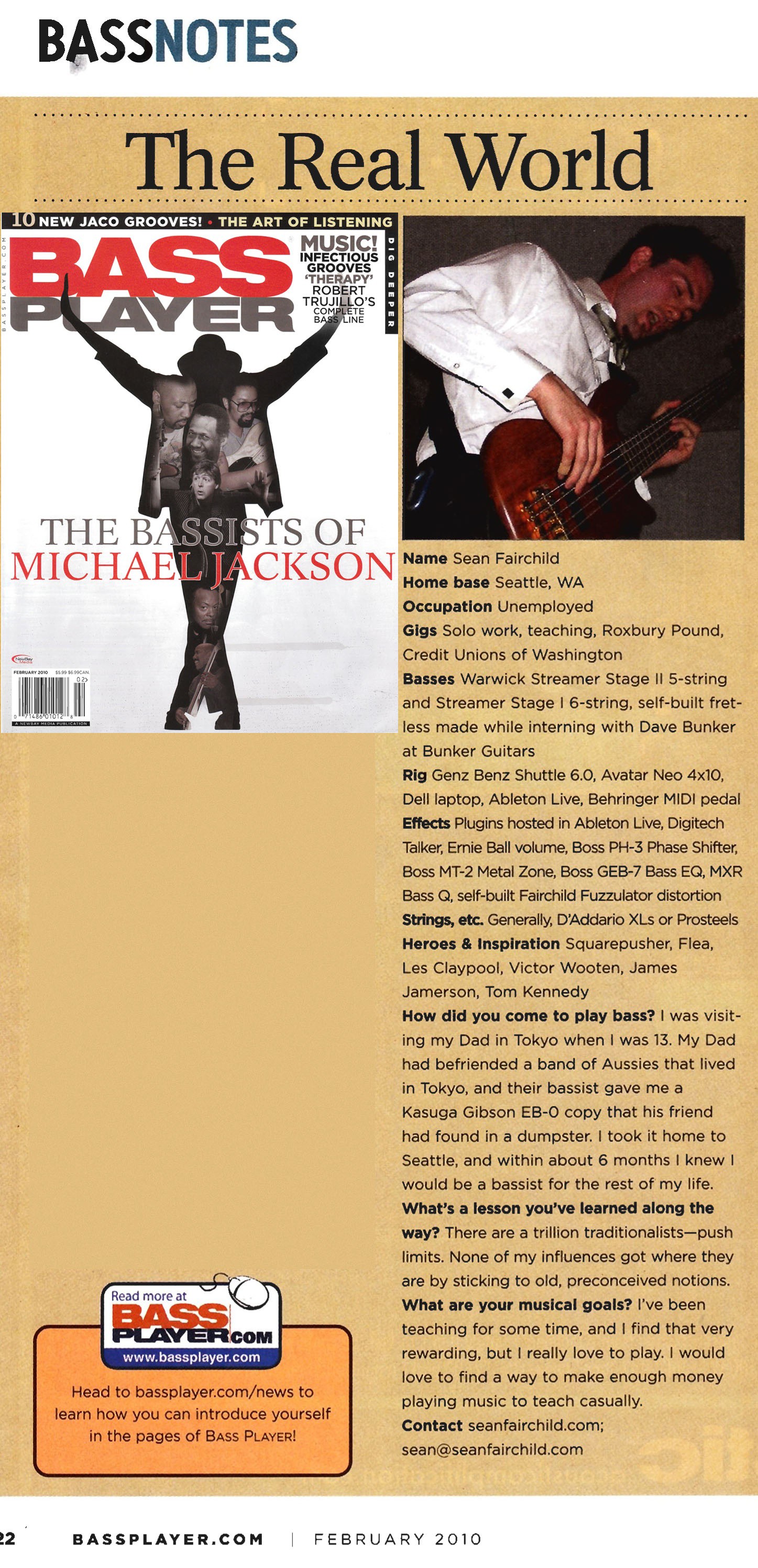 Bass Player Magazine Reader Spotlight feature