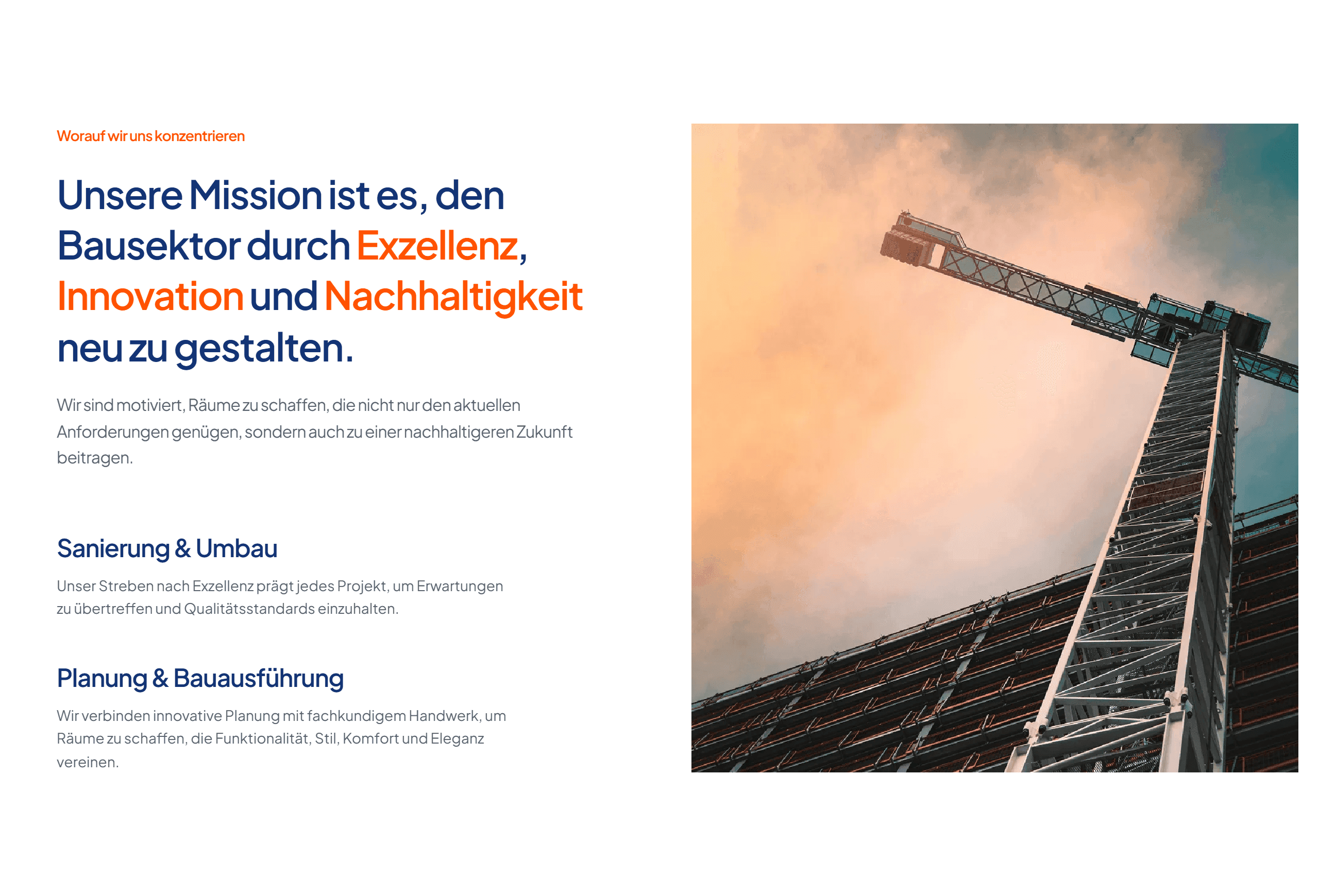 die über-uns-sektion einer Website eines Bauunternehmens