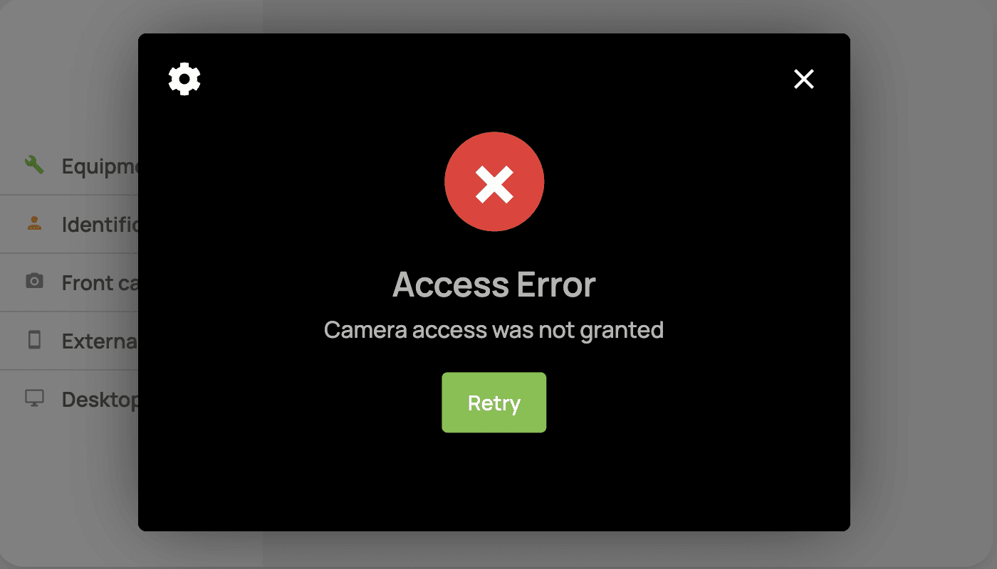 Access error: Camera access was not granted — screenshot 1