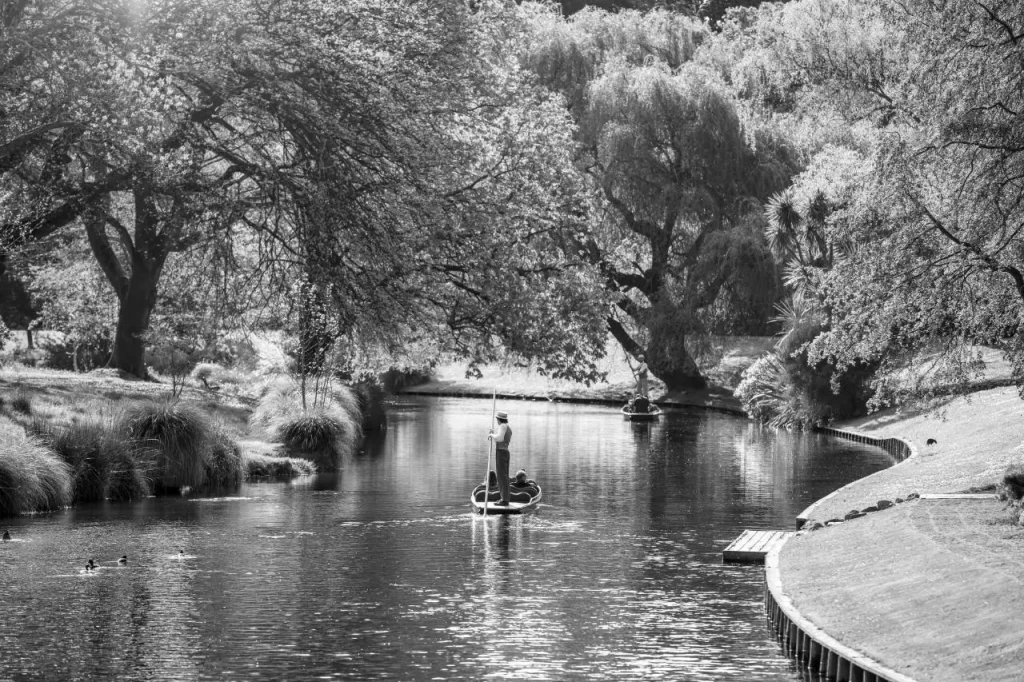 Punting on the Avon River in Christchurch New Zealand visited by private jet travellers