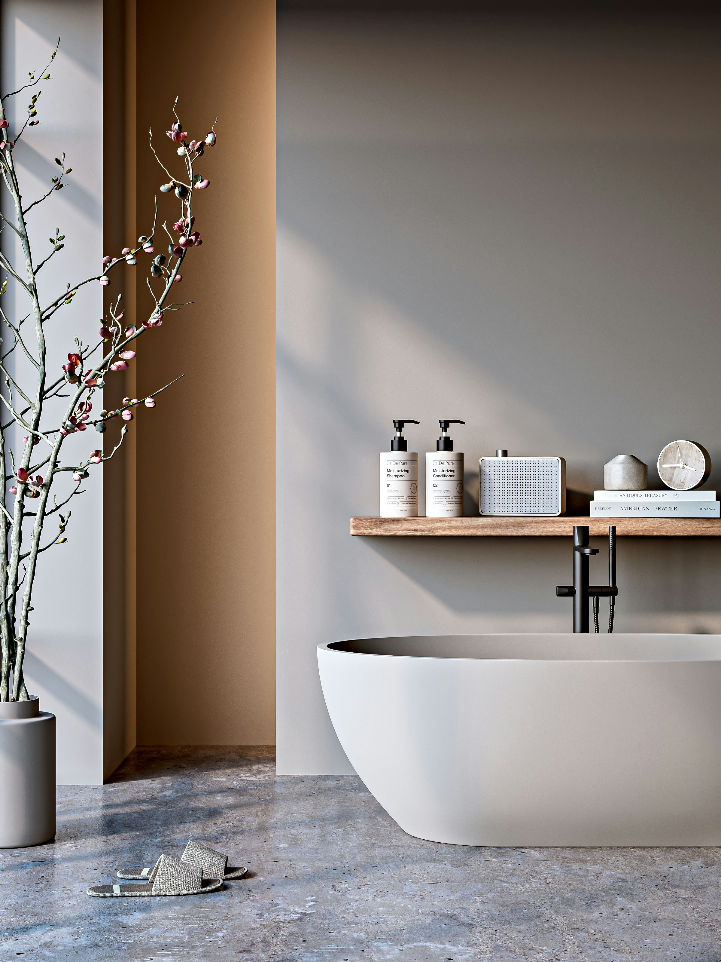 Elegant bathroom with modern fixtures and decor.