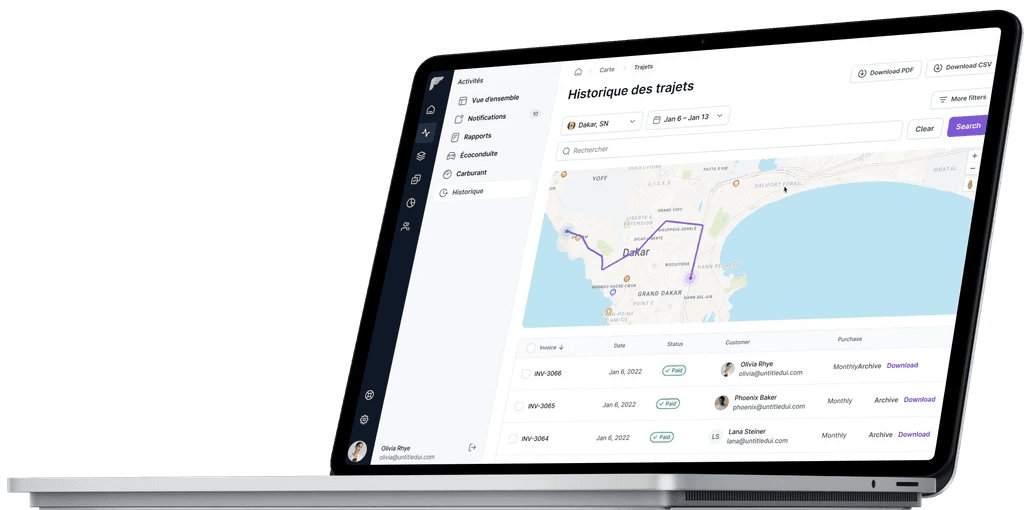 Carte Fleeti affichant en temps réel les véhicules, engins de chantier et remorques d'une flotte mixte sur une interface unifiée 