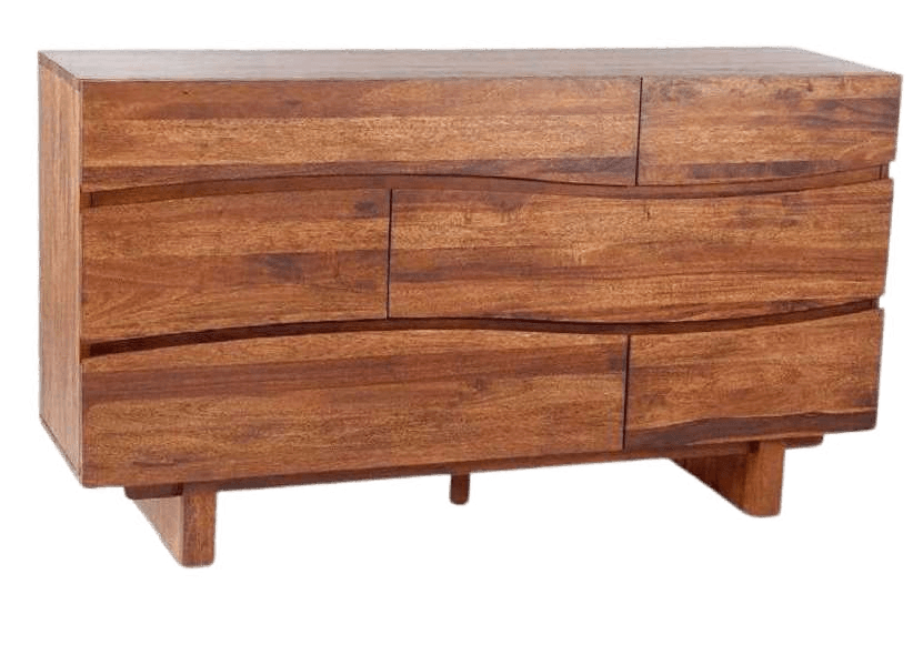 Solid wooden chest of drawers with modern curved design