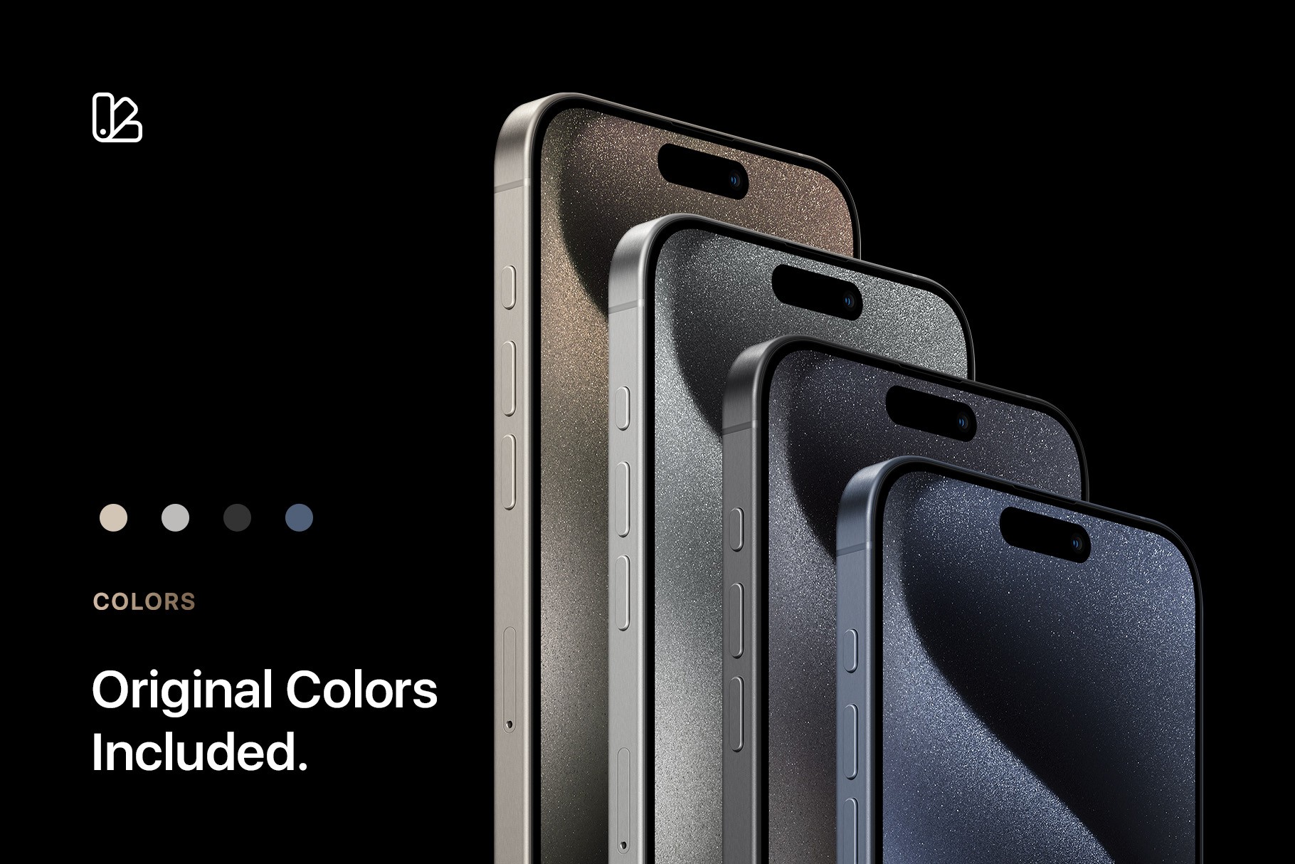 Original iPhone 15 Pro Titanium colors included, featuring natural, white, black, and blue titanium finishes.