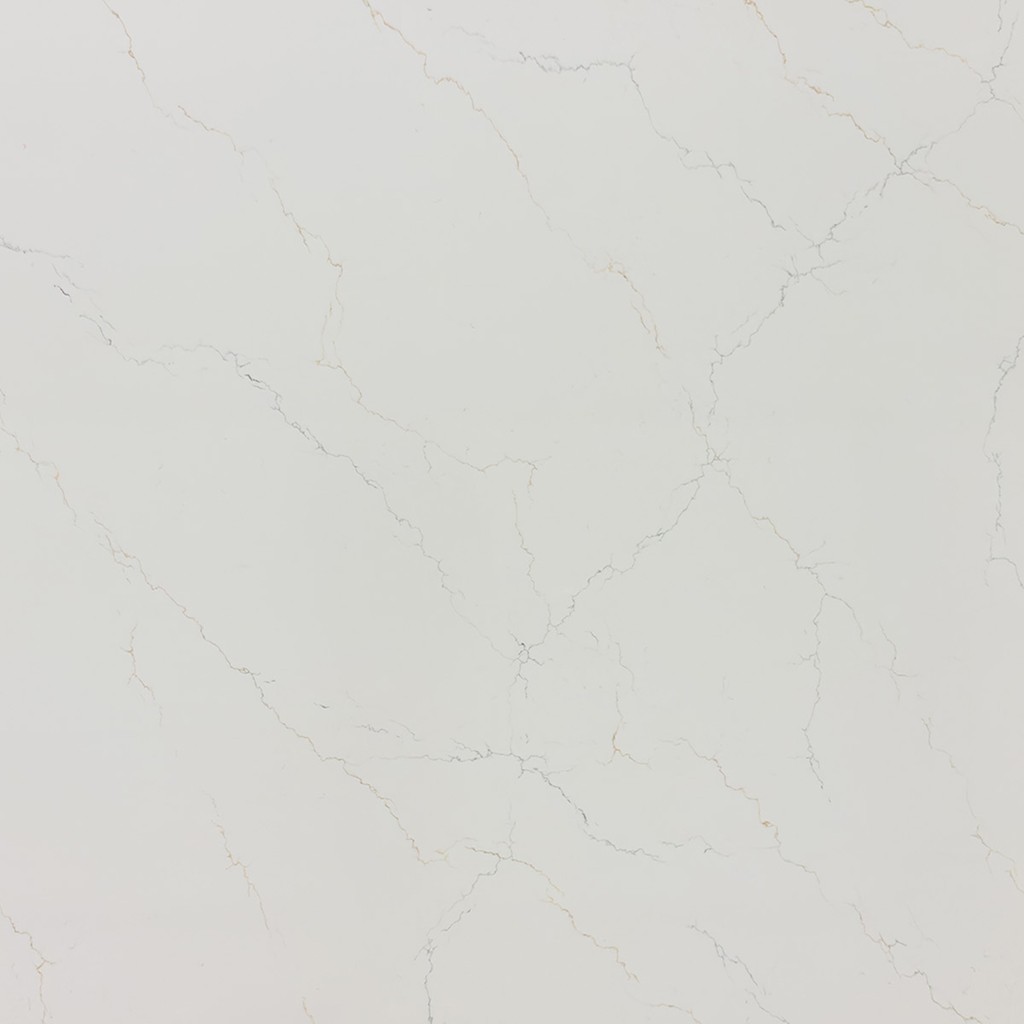 Calacatta Ignis quartz with gray and gold veining