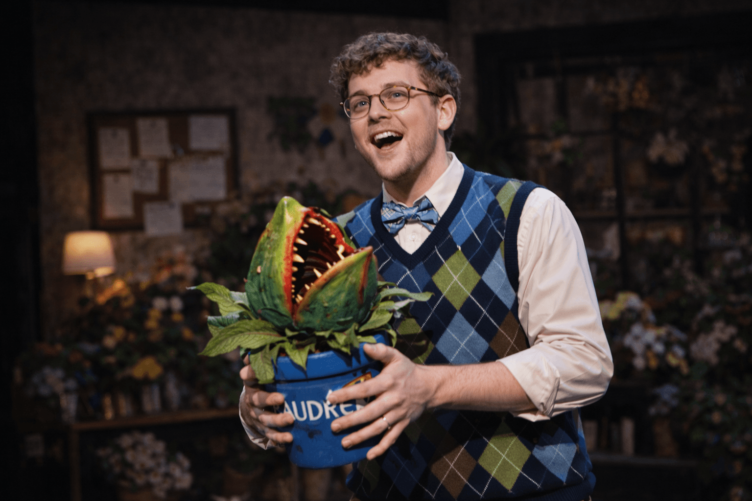 Michael as Seymour in Little Shop of Horrors with Audrey 2