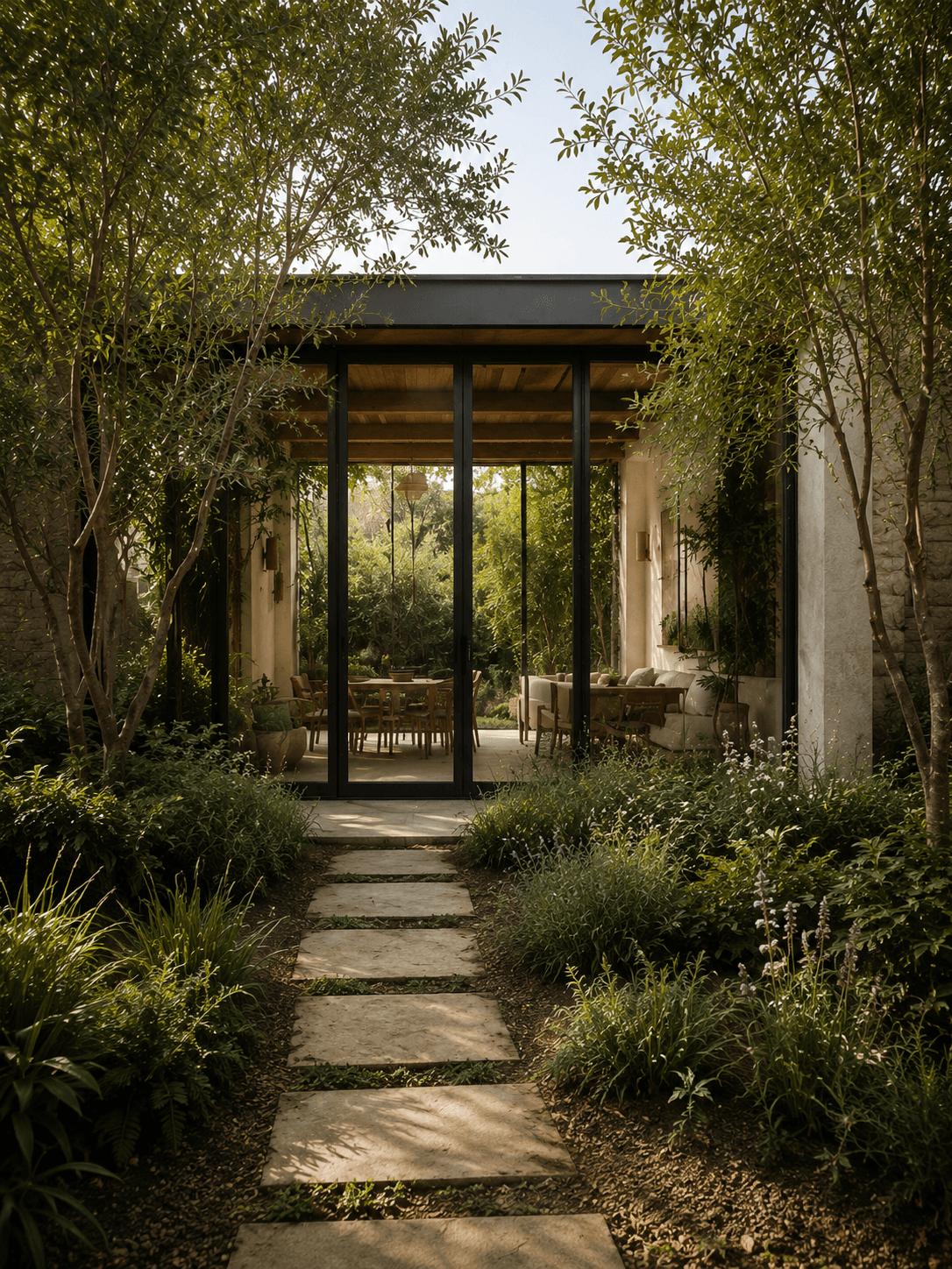 Tranquil courtyard with modern home