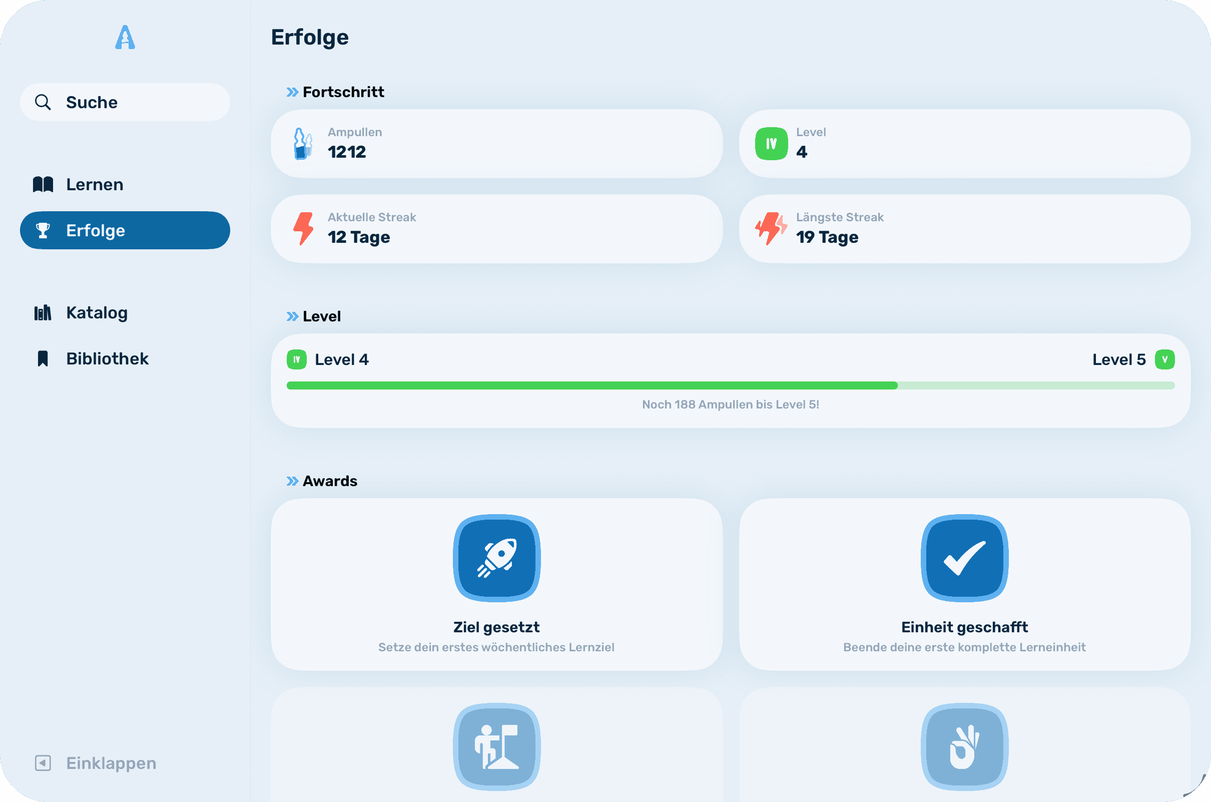 Screenshot: "Erfolge"-Ansicht auf dem iPad