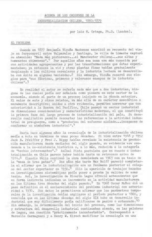 Acerca de los orígenes de la industrialización chilena, 1860-1879