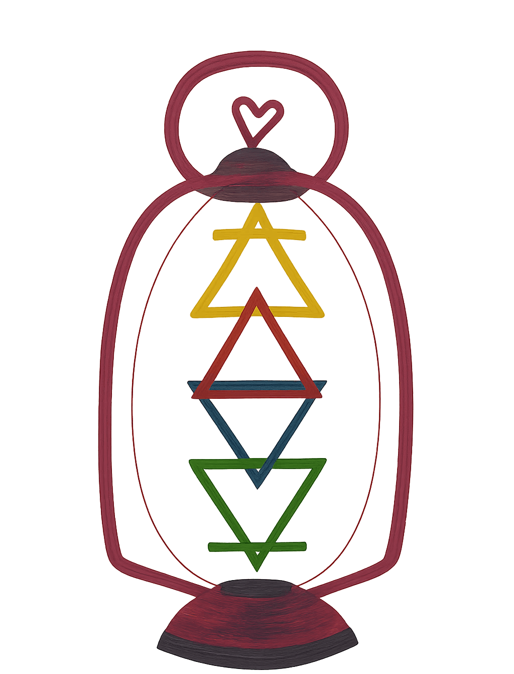 A decorative lantern with a red frame, featuring floral patterns in yellow, green, and blue.