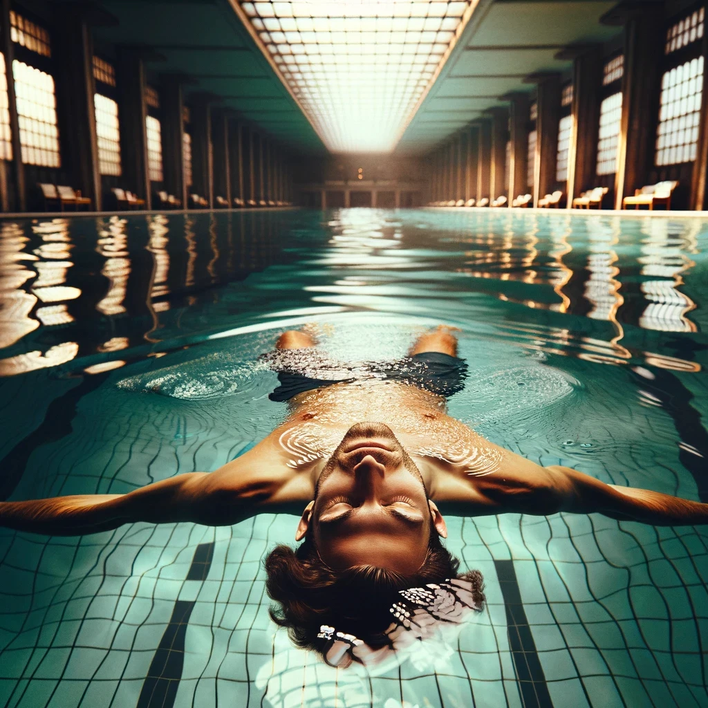 Un homme flottant sur le dos