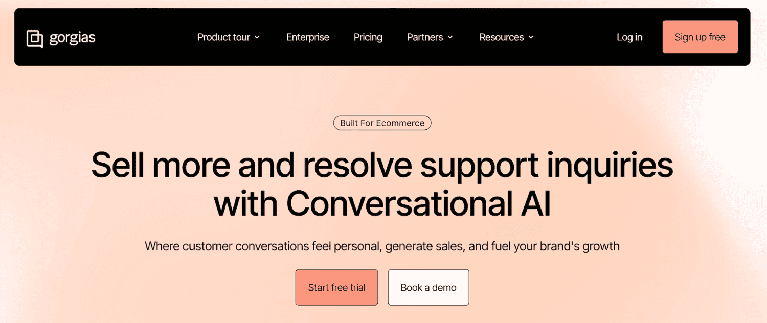Gorgias homepage: Sell more and resolve support inquiries