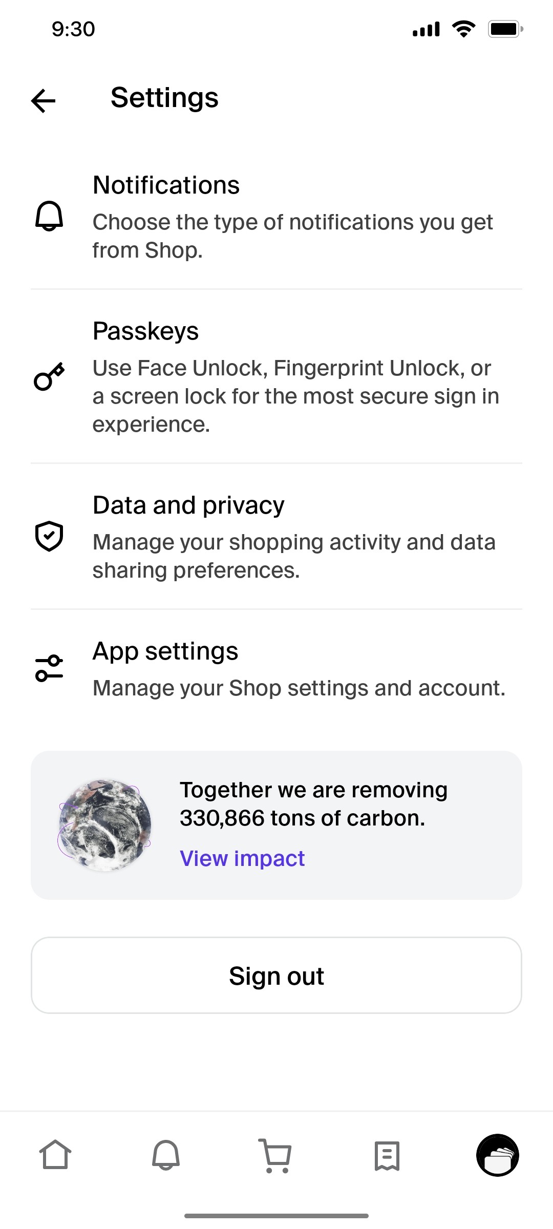 Shop App Setting Screen