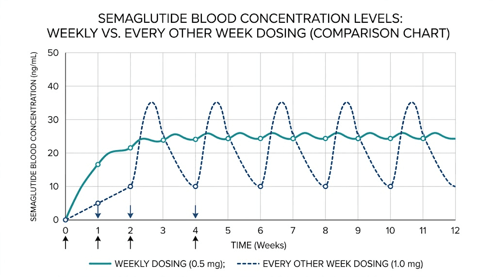 Semaglutide blood levels weekly vs every other week dosing comparison