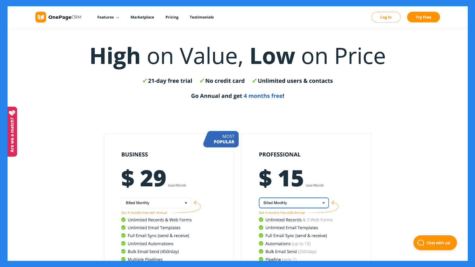 OnePageCRM Pricing Plans