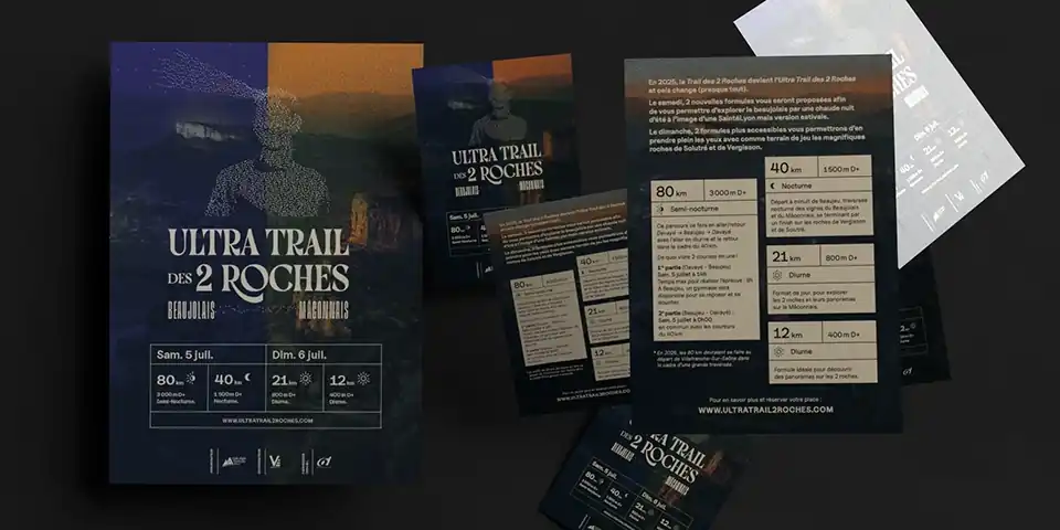 Affiche et flyers pour l'Ultra Trail des 2 Roches. 