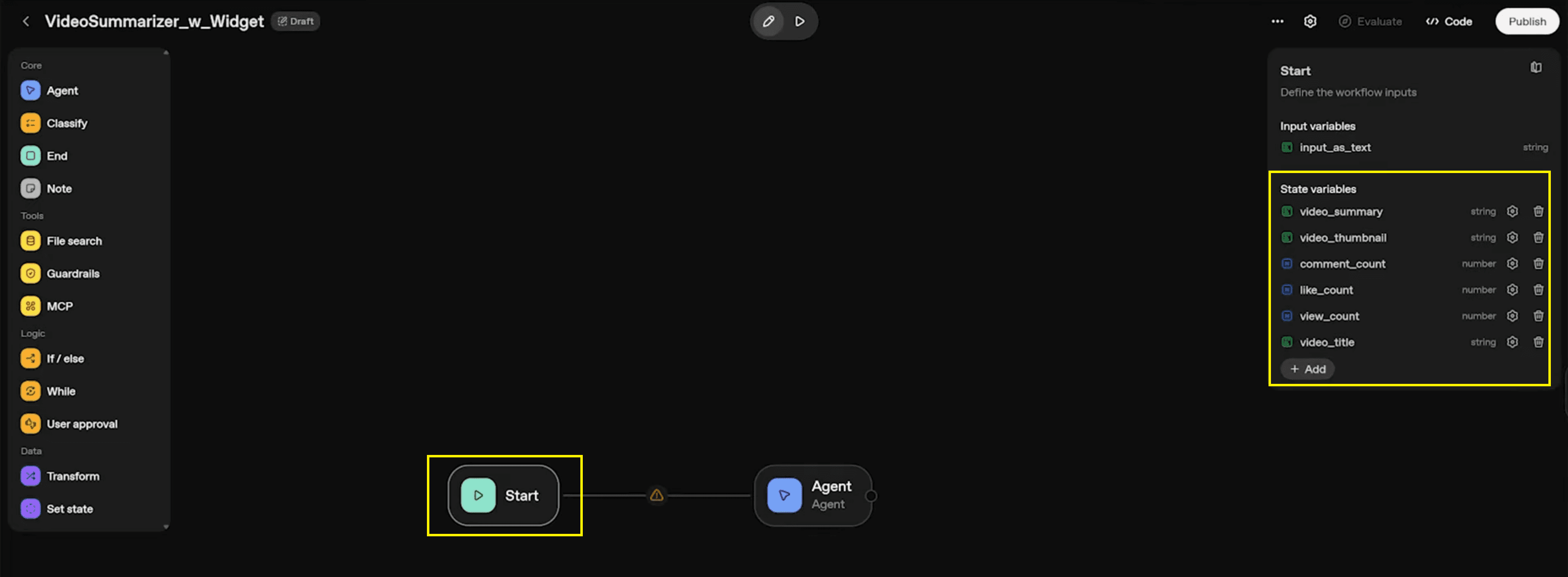 3. start - all variables