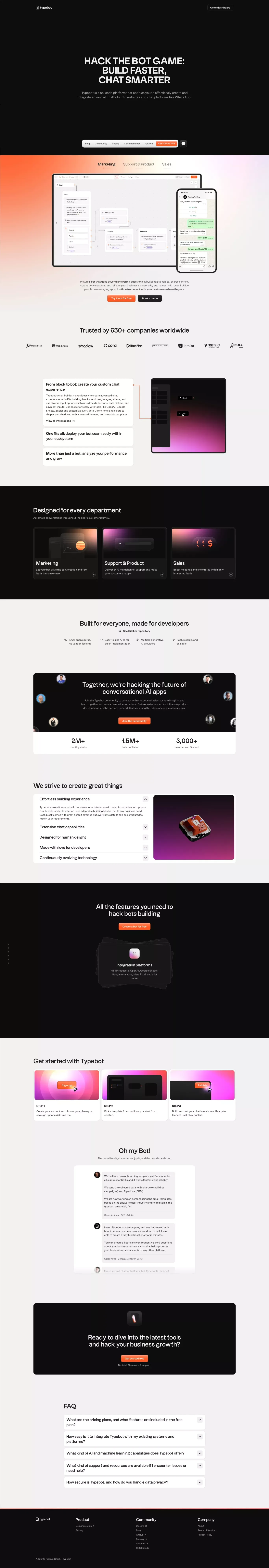 Typebot portfolio page screenshot showcasing Marketing and Tech design