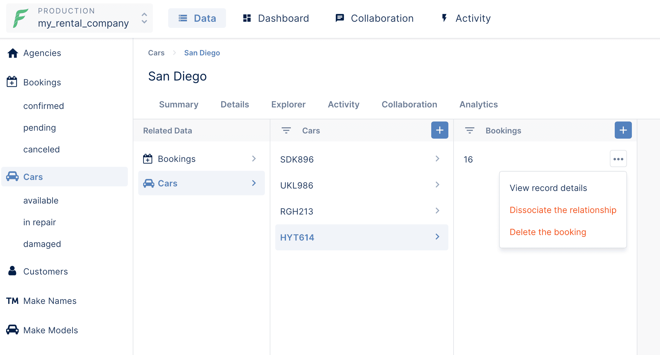 An example of the Forest Admin explorer view.