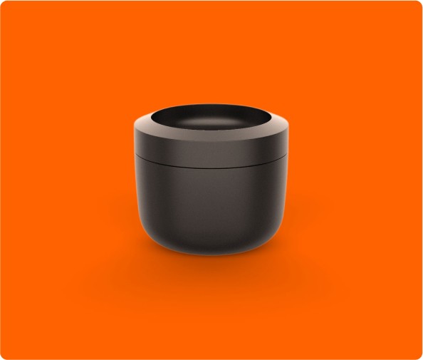 Closed cannabis grinder with a sleek, compact design, featuring a secure lid and smooth exterior for discreet storage and easy portability.