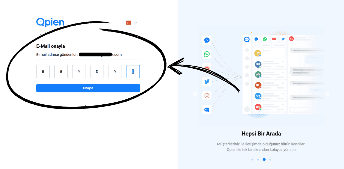 Email verification screen showing the 6-digit code input area and "Verify" button.
