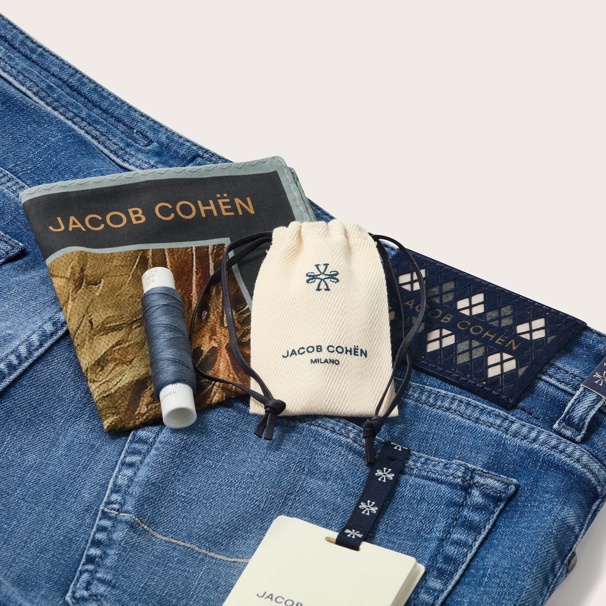 Bard Slim Fit Pony Skin Jeans in Medium Blue - Mandelli UK