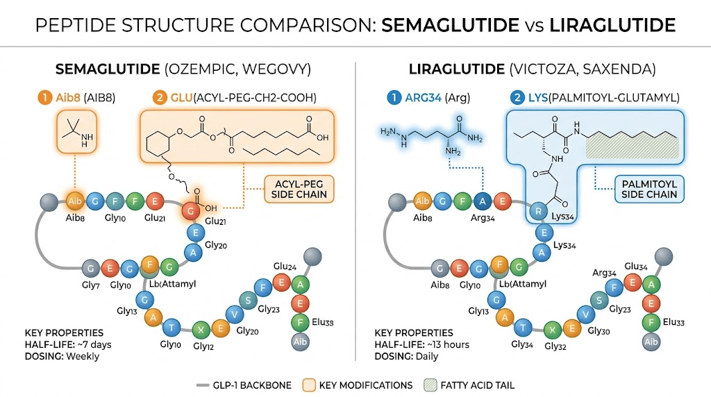 Semaglutide vs liraglutide molecular structure comparison