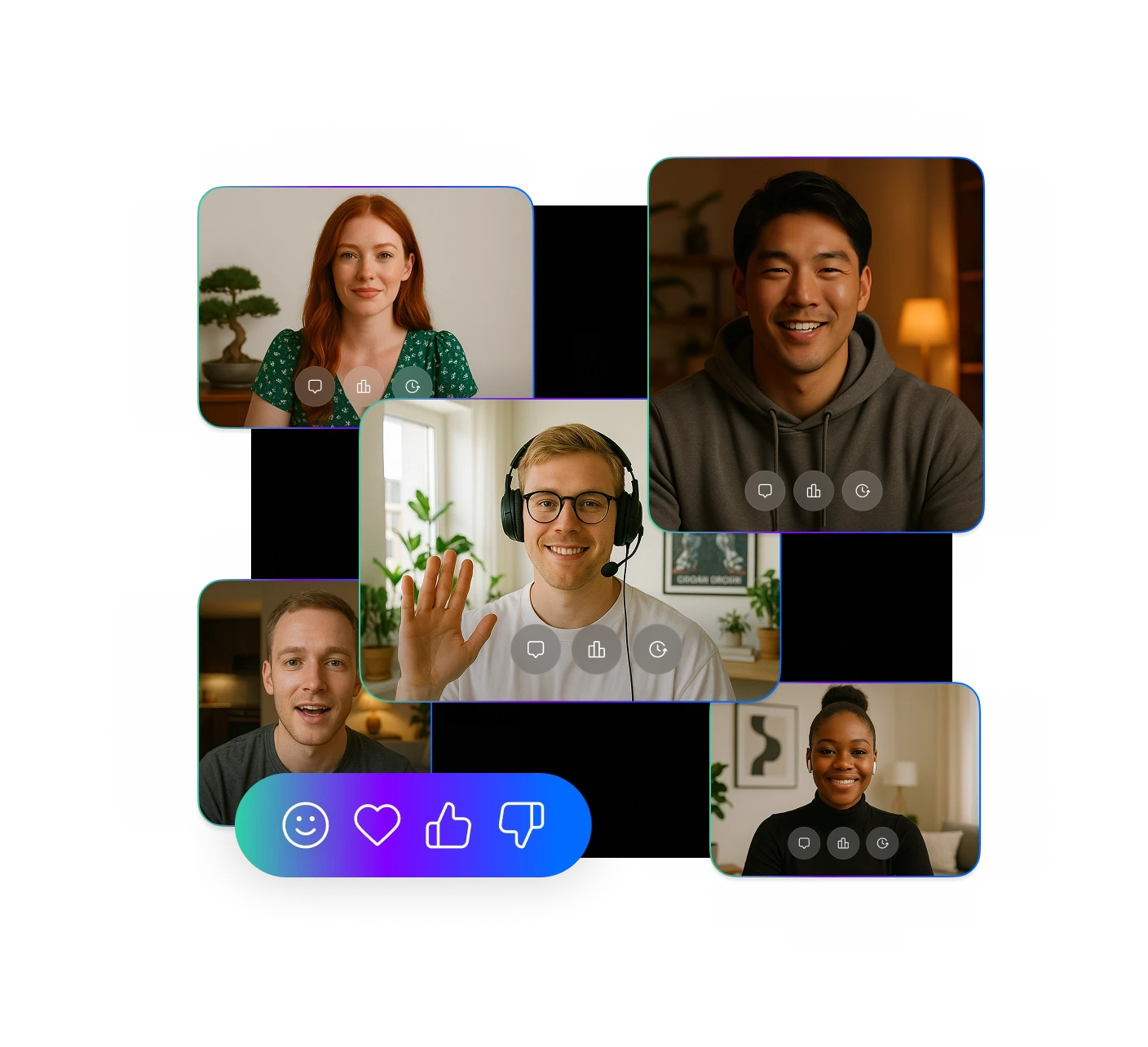 Interface showing multiple windows of people being interviewed