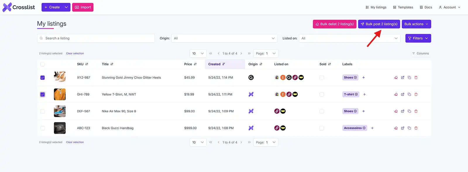 Bulk Relist Button