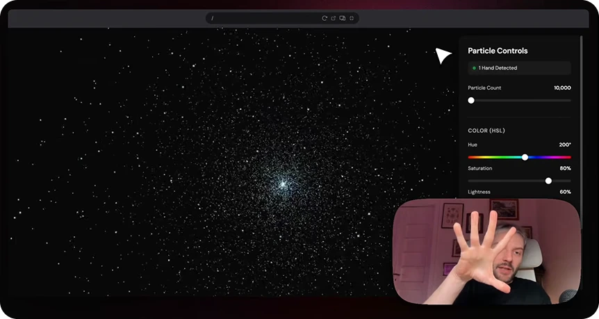 An image of Jakub playing with the particle cloud.