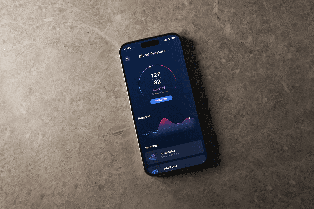 A mockup on an iphone showing a interface to manage blood pressure