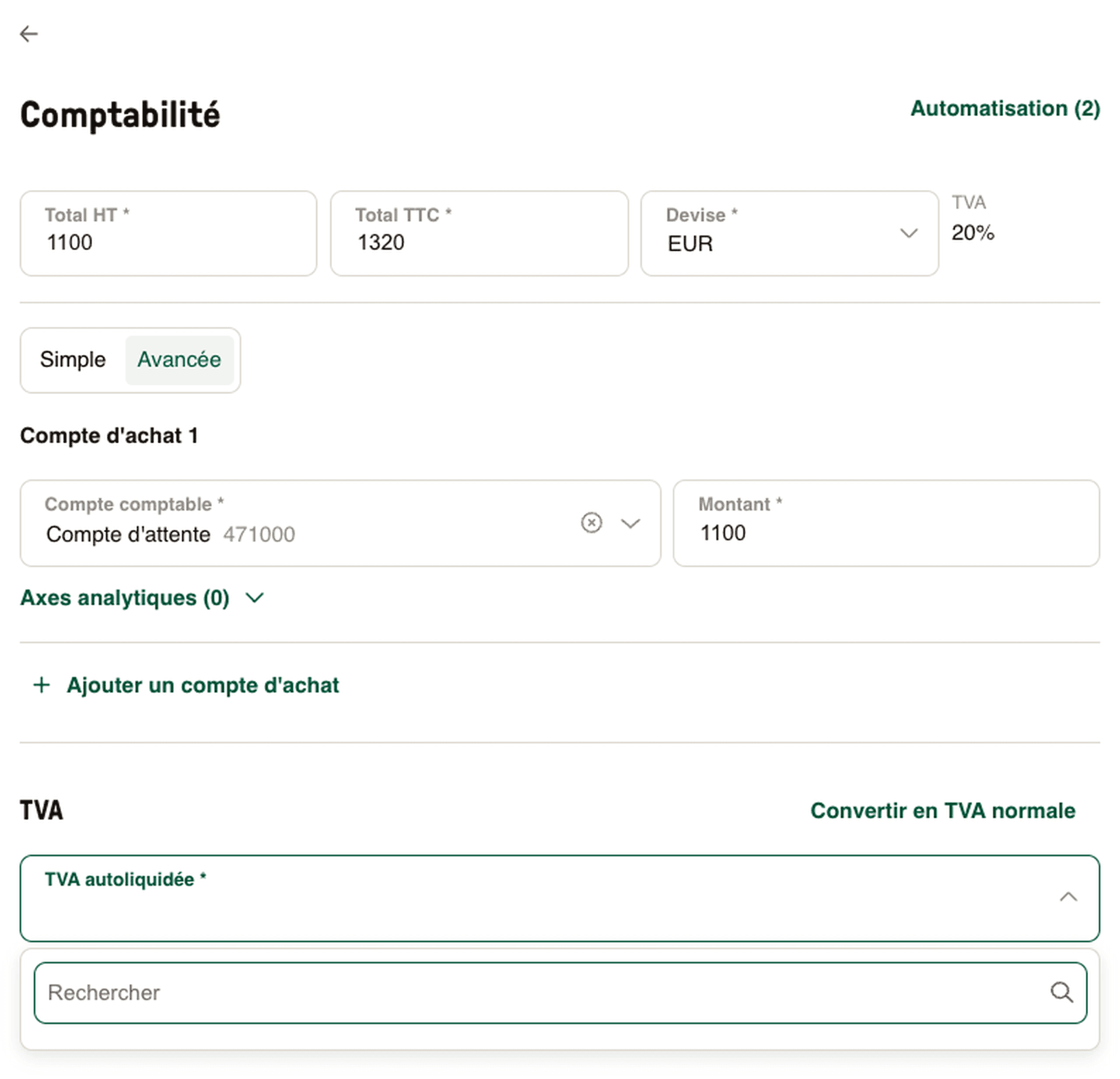 Facture avec autoliquidation de TVA