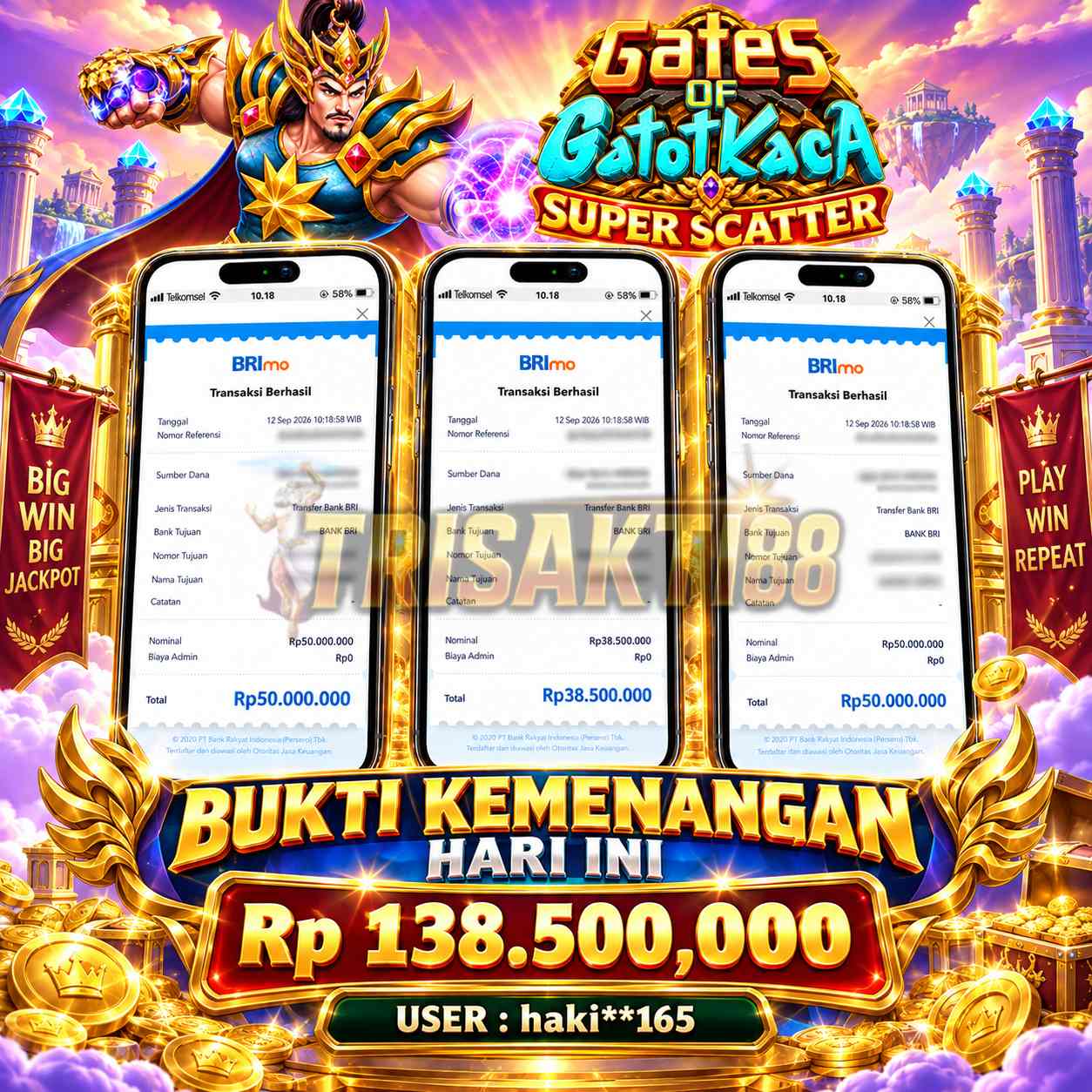 Bukti Kemenangan Jackpot member TRISAKTI88