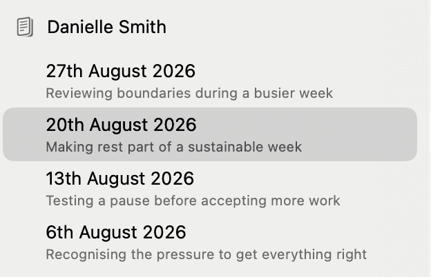 Danielle Smith’s completed session on 20 August selected in the sidebar.